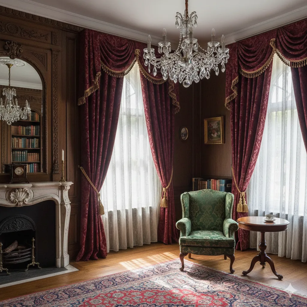 Classic interior with traditional curtains