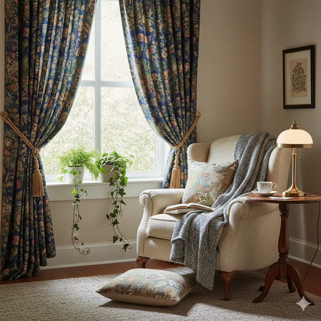 Cozy corner with beautiful curtains