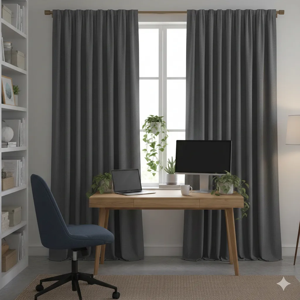 Home office with functional curtains